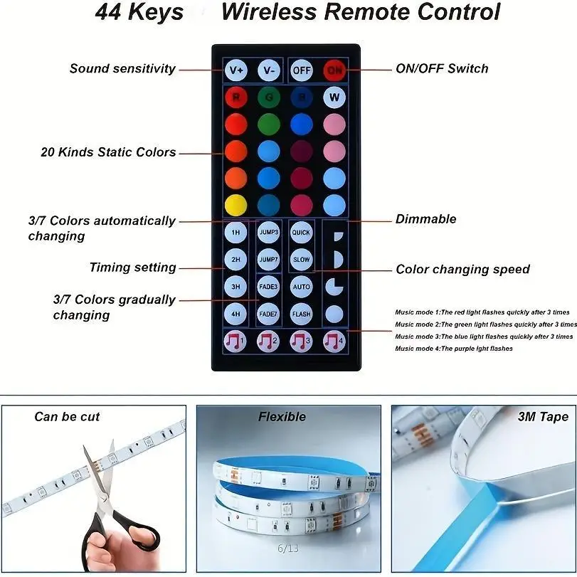 5050RGB LED Light Bar With APP Control And 44KEY Remote Control, Color Change With Music Sync, For Home Decoration