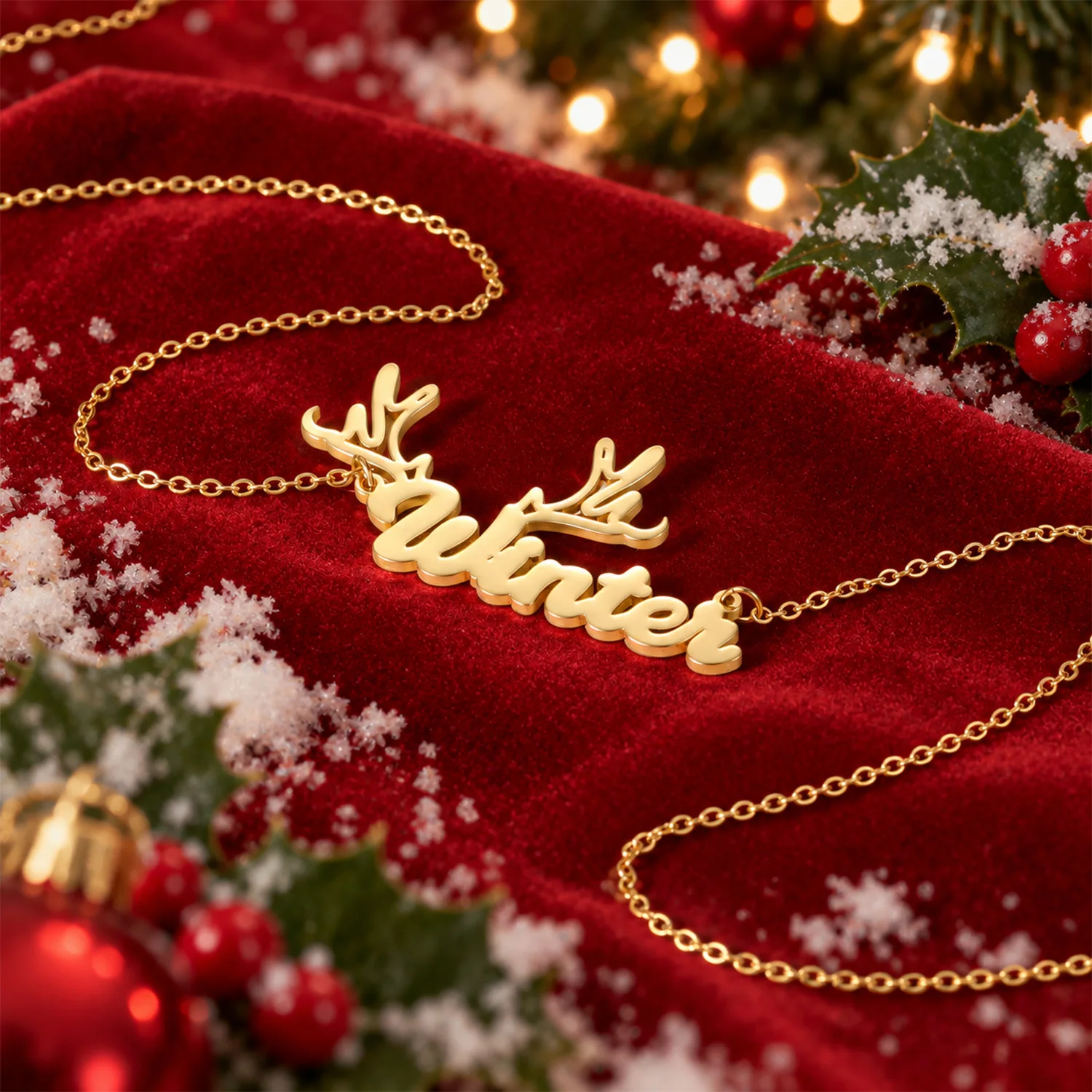 Fashion Personalized Name Pendant Necklace With Deer Antler Choker Necklace For Women Stainless Steel Christmas Jewelry Qitian