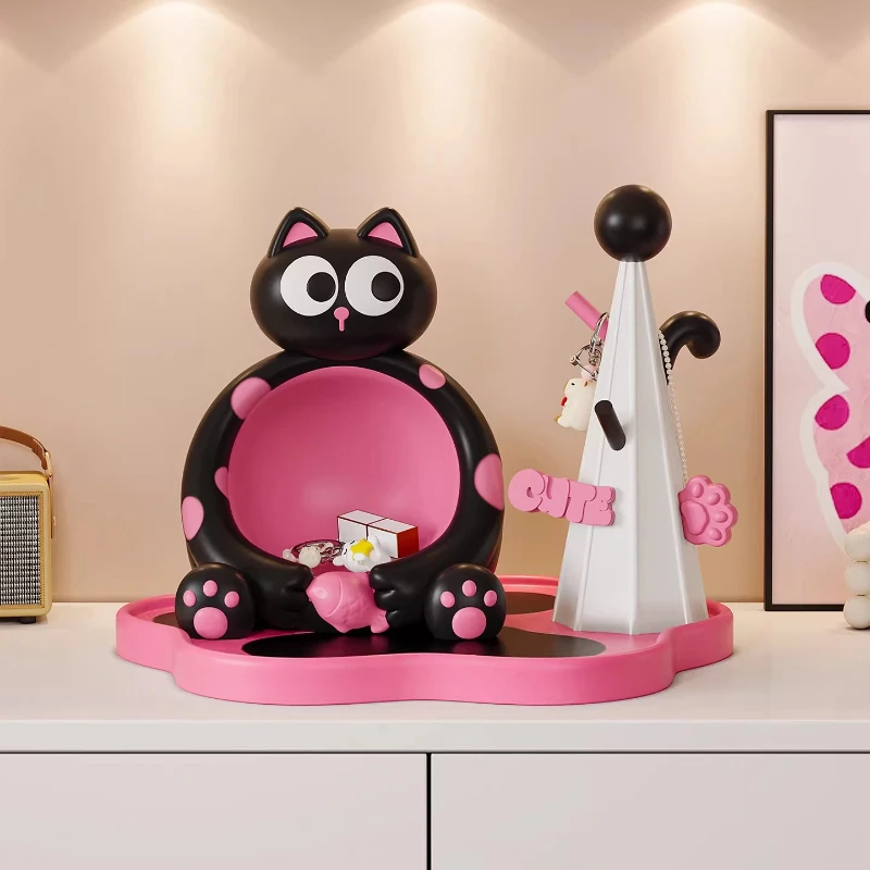 Cute Home Decoration Polka Dot Lucky Cat Ornament Creative Living Room Key Jewelry Storage Box Shelf Birthday Housewarming Gift