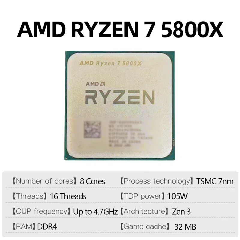 AMD Ryzen 7 5800X 8 Core 16 Thread 4.7GHz Max 36MB Cache AM4 Zen 3 OpenLock 105W Tray Lot No Sink Firm MultiTask Pro