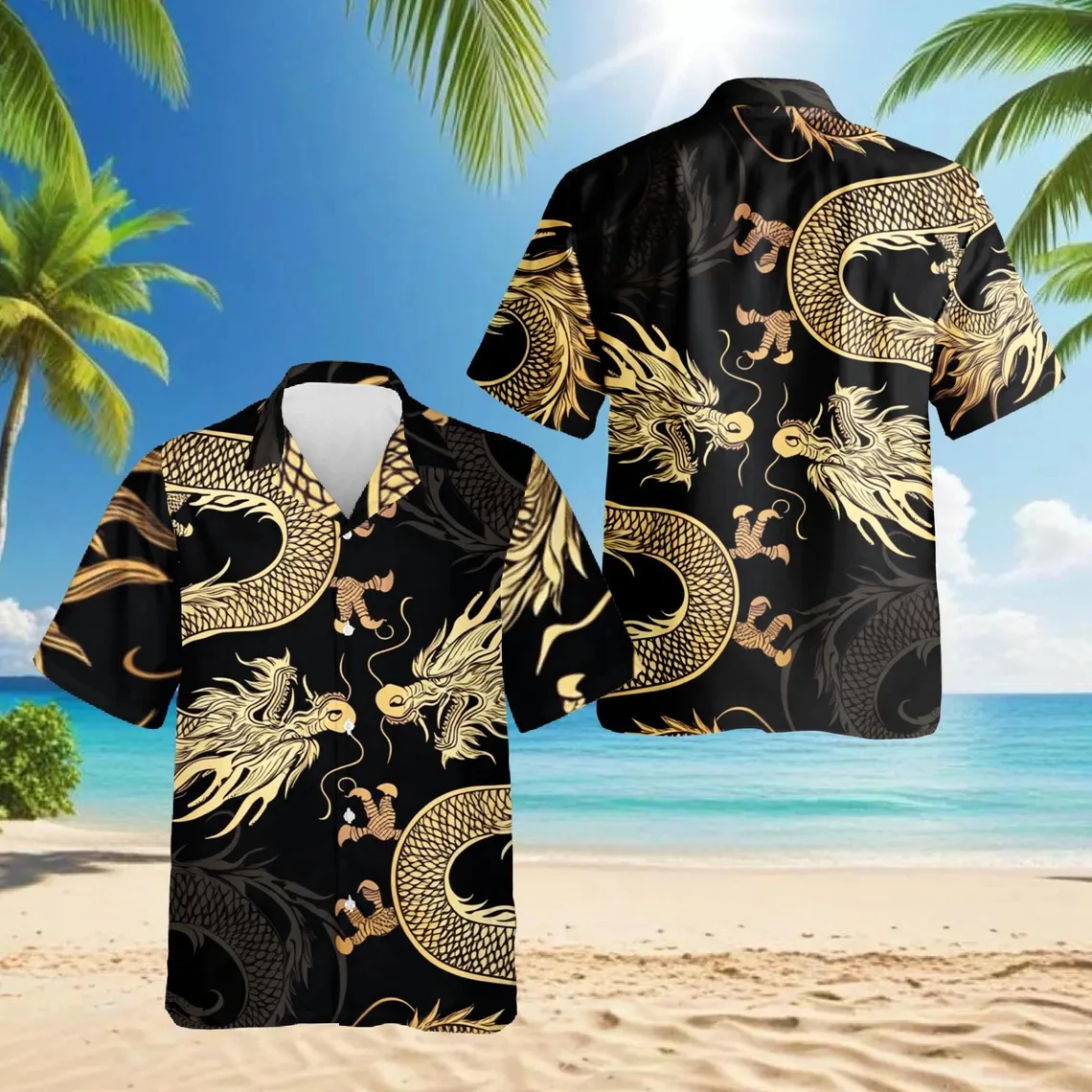 

Mens Hawaii Shirts Blossom Dragon 3D Print Hawaiian Shirt Vintage Floral Short Sleeve Casual Aloha Shirts Men Clothing