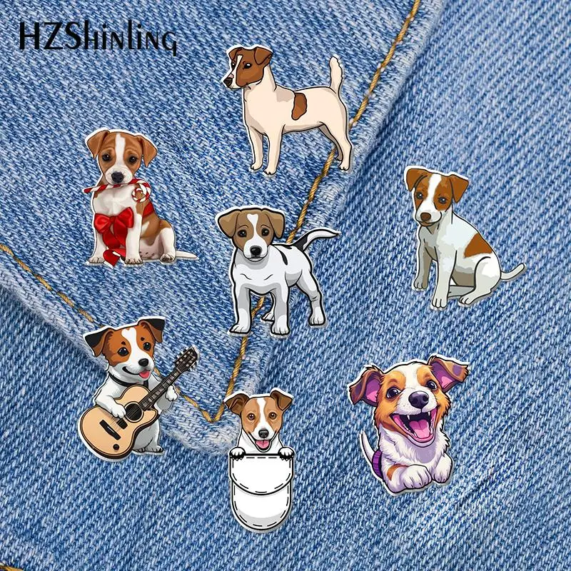 2023 New Jack Russell Terrier Acrylic Lapel Pin Cool Dog Epoxy Butterfly Clasp Pin Handmade Butterfly Brooch