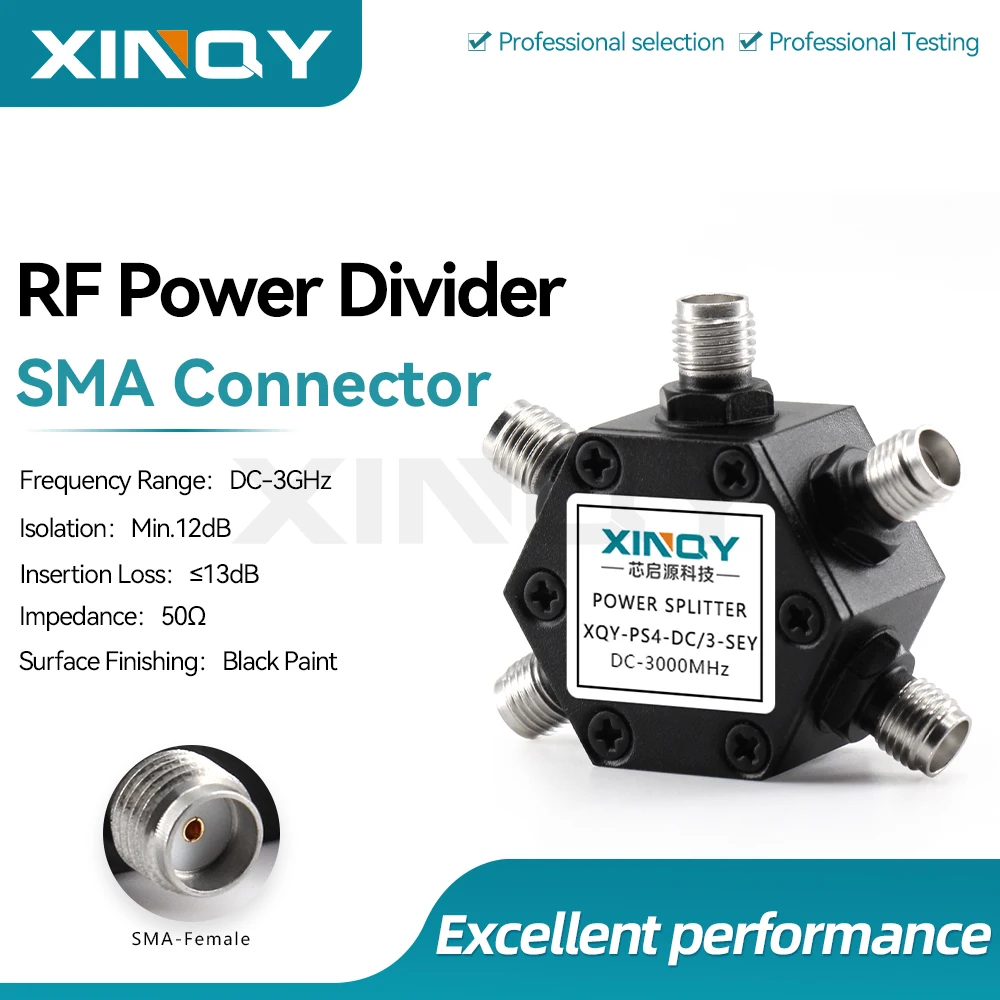 XINQY 1-to-6 Resistive Power Divider, DC-3000MHz RF Power Splitter, SMA, Low Frequency, Ultra-Wideband