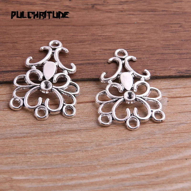 10pcs 25*36mm Two Color Zinc Alloy Necklace Charm Jewelry DIY Hollow Flower Connector Pendant Necklace