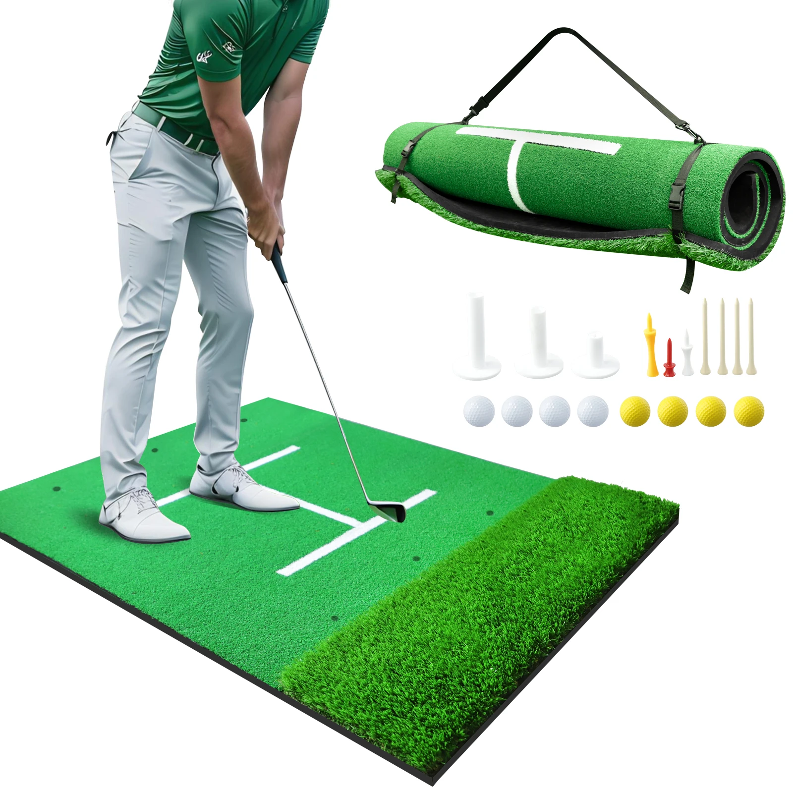 Roykaw Golf Hitting Mat, Golf Practice Mat Indoor/Outdoor, 5 x 4ft Thickened Artificial Turf with 0.4-Inch PP Grass