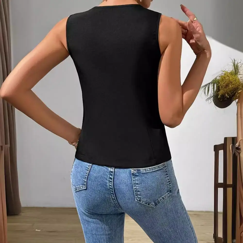 Gilet monopetto Gilet senza maniche da donna elegante Blazer per lavoro Abito da ufficio Scollo a V Gilet abbottonato Crop Top estivo