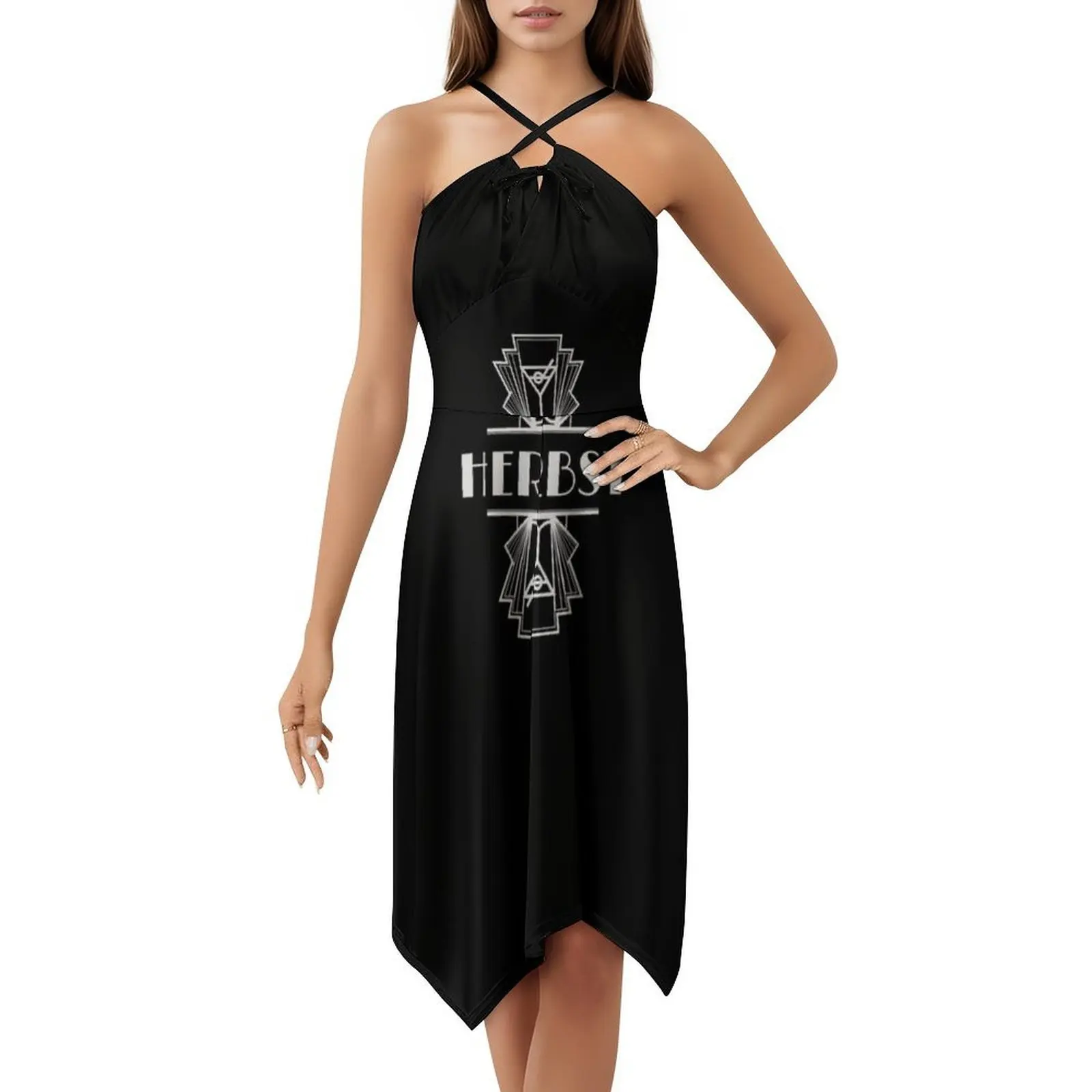 Herbst Surname آرت ديكو تصميم فستان بفتحة عنق على شكل قلب فستان أنيق للحفلات الصيفية للنساء هيربست آرت الفن التوضيح الفن