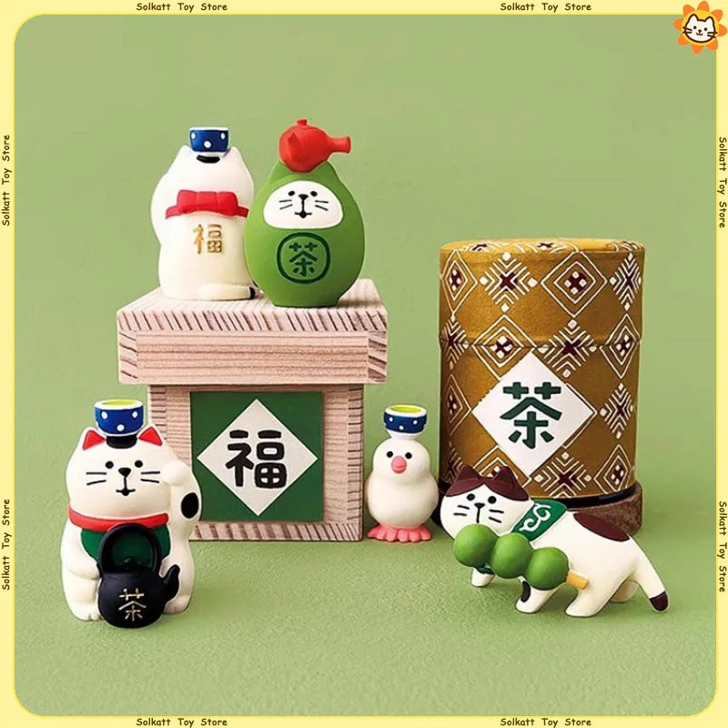 Miniaturas de la Serie Matcha, Adorno Japonés Zakka con Forma de Gato, para Decoración de Interiores de Auto, Hogar y Escritorio, Regalo de Resina para Ceremonia del Té Verde
