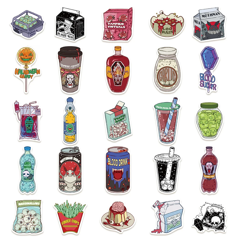10/30/50pcs horreur dessin animé Zombie nourriture boisson autocollants drôle créatif gothique décalcomanies ordinateur portable téléphone Skateboard Graffiti autocollant jouet