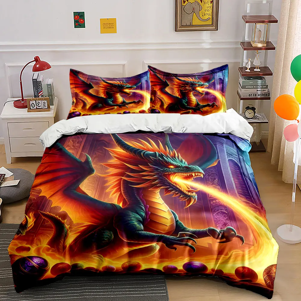 3pcs Fiery dragon guarding treasures Print Soft Comfortable Duvet Cover Bedding Set Included 1*Duvet Cover 2*Pillowcases