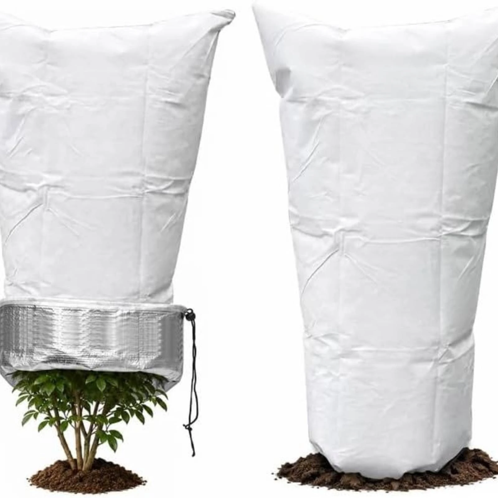 Aluminum-Lined Plant Protection Bag Easy to Install Drawstring Plant Frost Bag Non-Woven Textile Frost Cover Rainproof