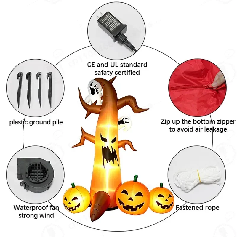 2.4m Halloween Inflatable Horror Ghost Tree with Pumpkin Outdoor Garden Decoration Luminous Lawn Ornament for Yard Display