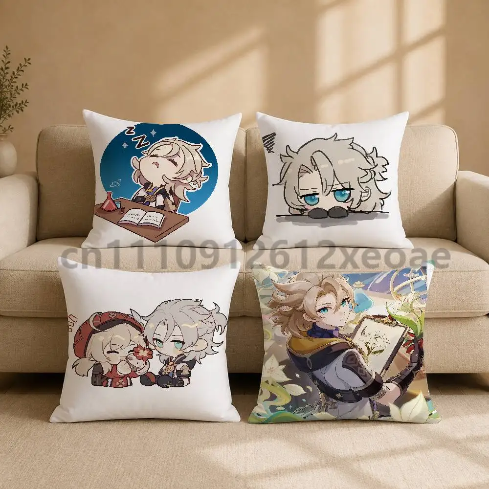 Albedo Genshin Impact Printed Throw Pillow Cover Cushion Case for Sofa Bed Car Living Room Bedroom Home Decor