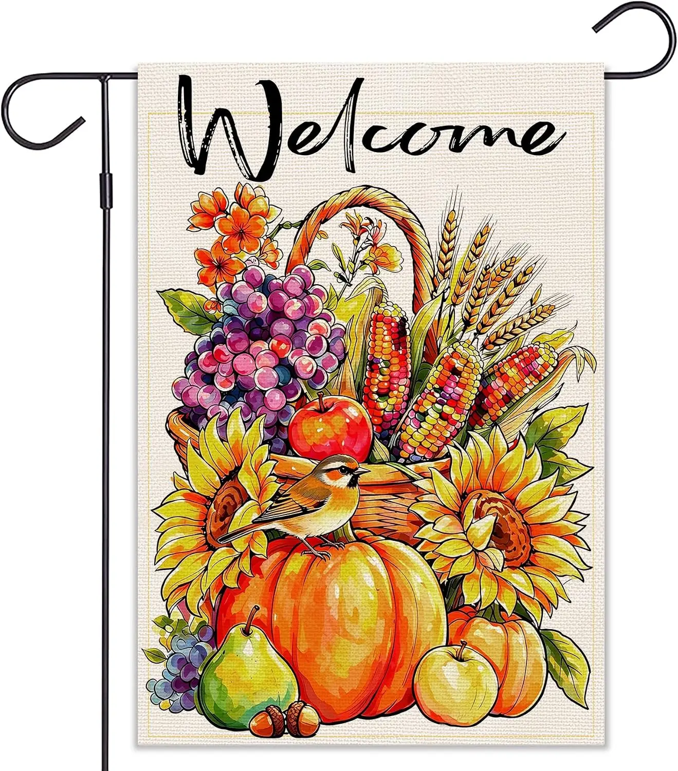 Fall Harvest Garden Flag, Welcome Pumpkin Sunflower Design, 18
