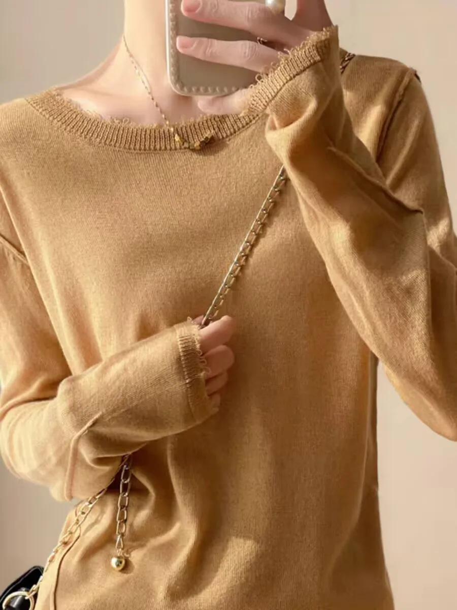 2024 Korean Version Solid Charming autumn winter women's O-neck pullover High Quality wool sweater loose Sweet Skin-friendly