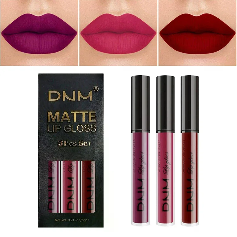 3pcs/set Liquid Lipstick Waterproof Long Lasting Cosmetic Black Blue Purple Green Matte Lip Gloss Nude Lip Tint Stain Makeup