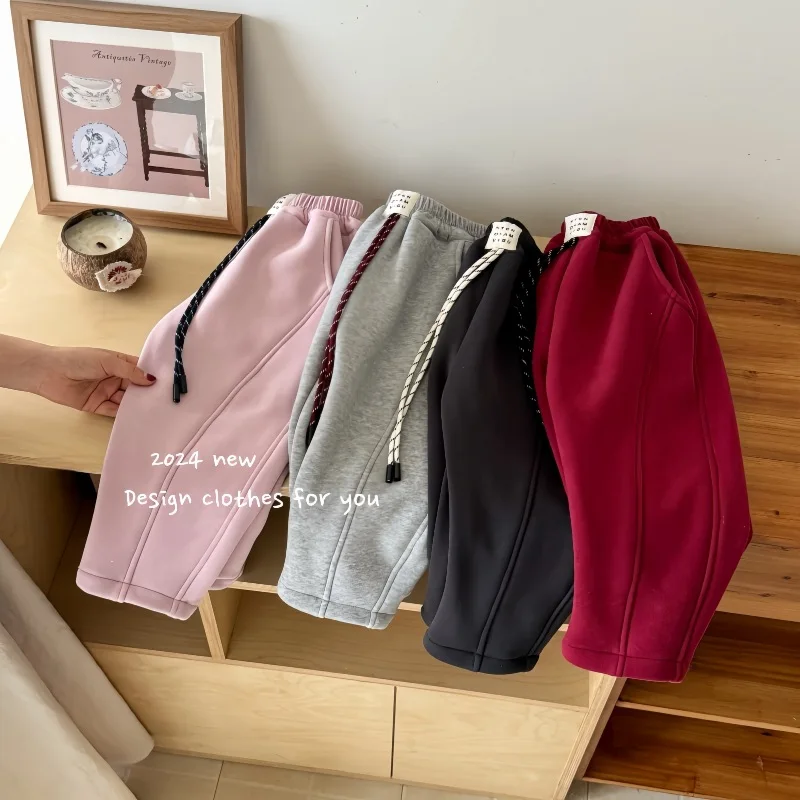 

Autumn and Winter Crawler Thickened Fleece-lined Single-Layer Fleece-Lined Casual Trousers Baby Girl Fashion Machete Sweatpants