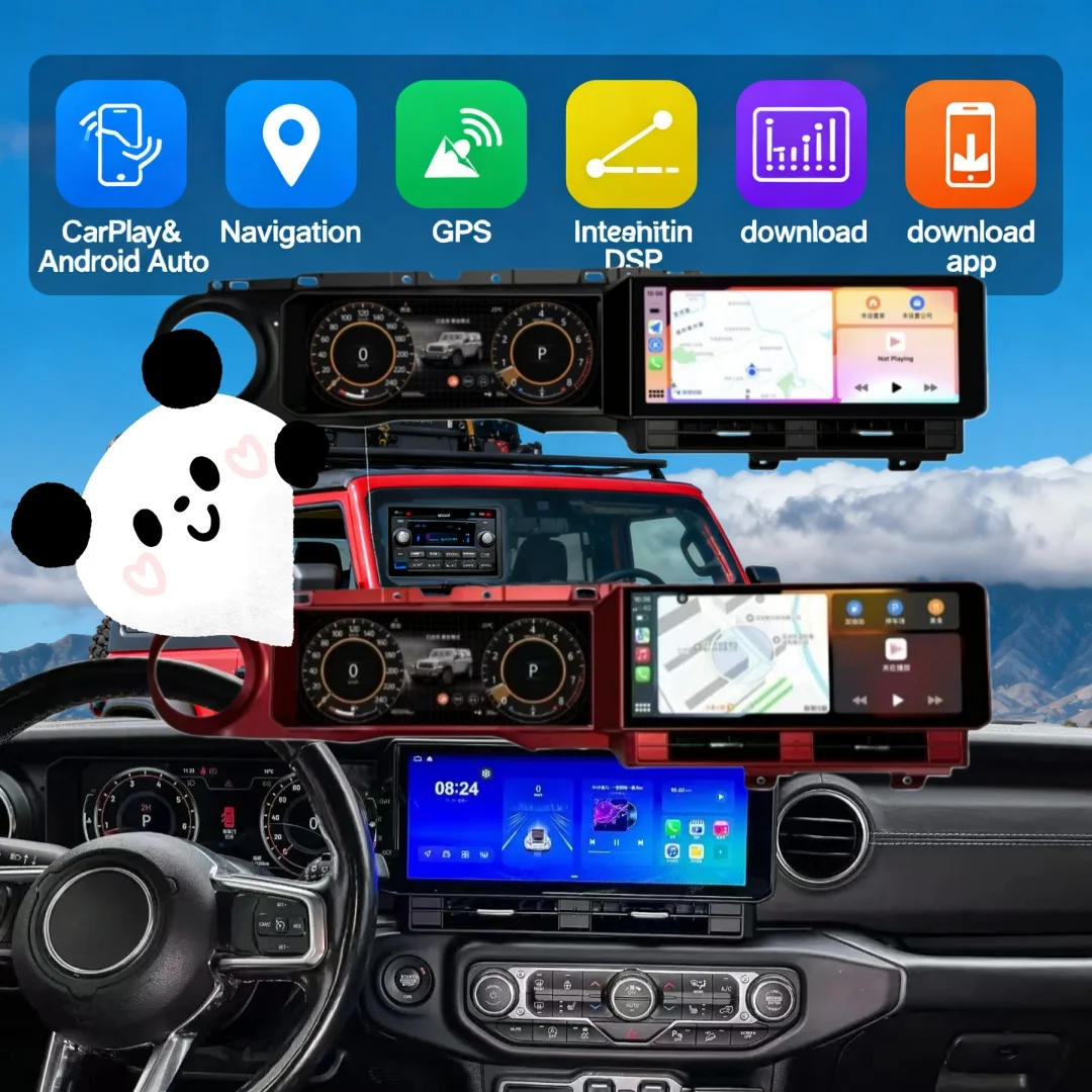 LCD  Instrument For Jeep Wrangler 2018-2023 Carplay Dual Screen Android Auto Multimedia Video Player GPS Navigation radio 1 sold
