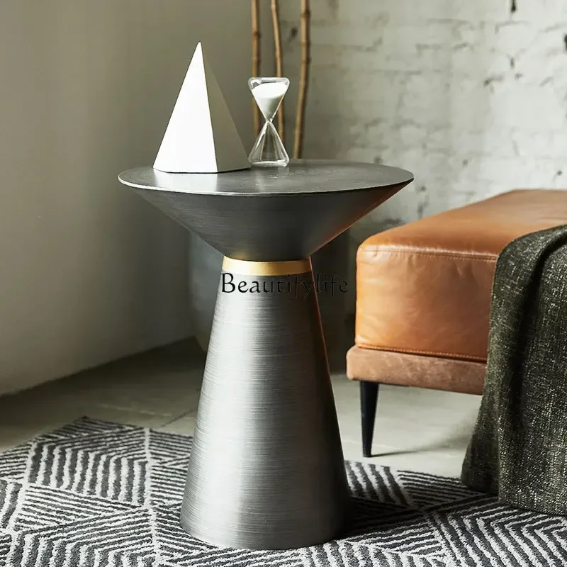 

01Italian light luxury minimalist metal sofa edge living room creative storage table