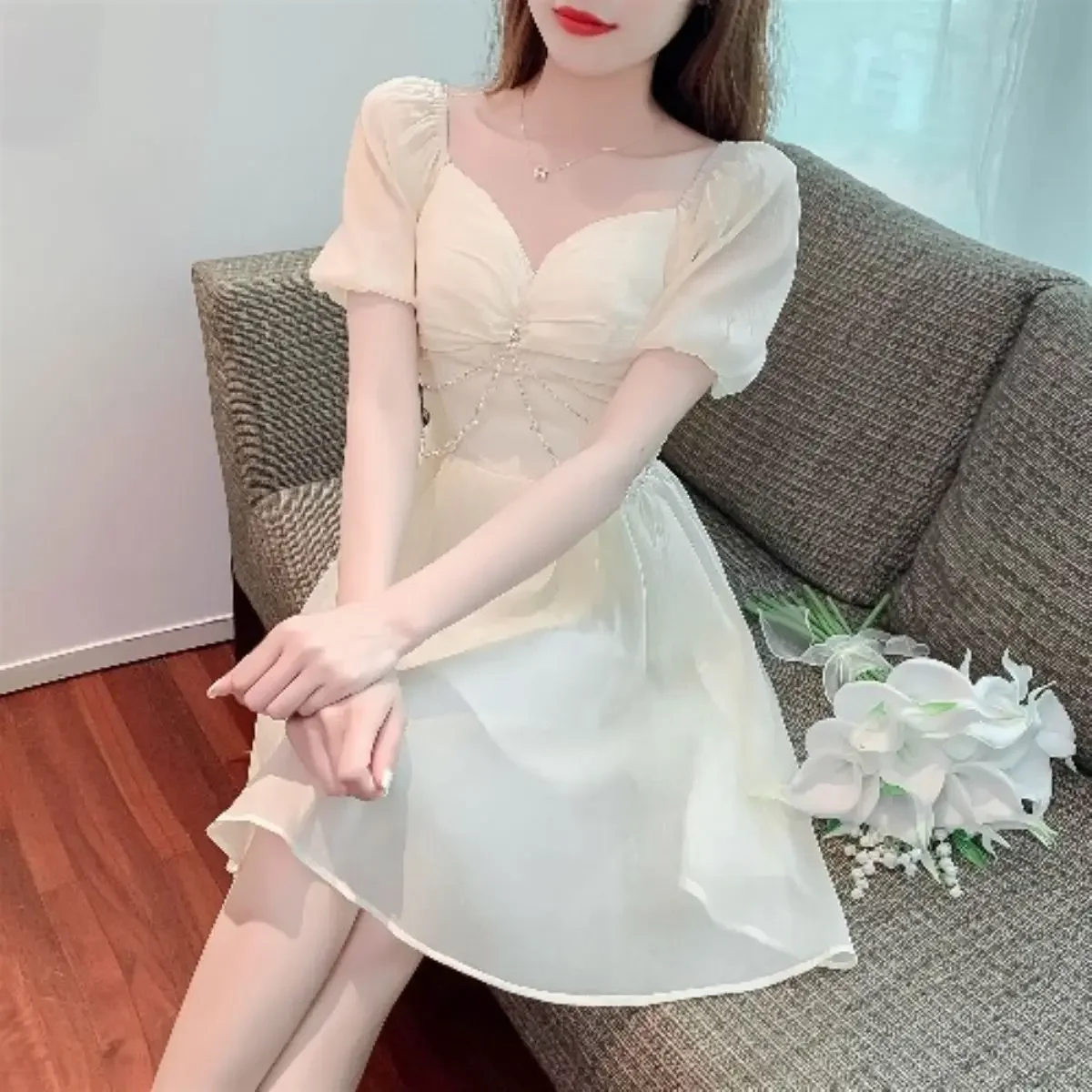 Fata Midi Abito femminile carino Manica corta Abiti da donna Kawaii Rosa Chic ed elegante Abiti graziosi Y2k Nuove caratteristiche di curvy