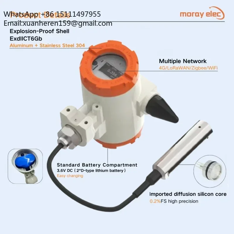 ME6001W MQTT GSM Wireless Battery-Powered NB-IoT LCD Display LoRaWAN Underwater 4G Wireless Water Sensor