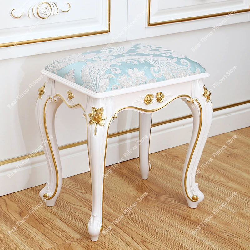 

American Style Small Stool Imitation Solid Wood Dressing Table Makeup chair Modern Minimalist Home Bedroom White Nail low Stools