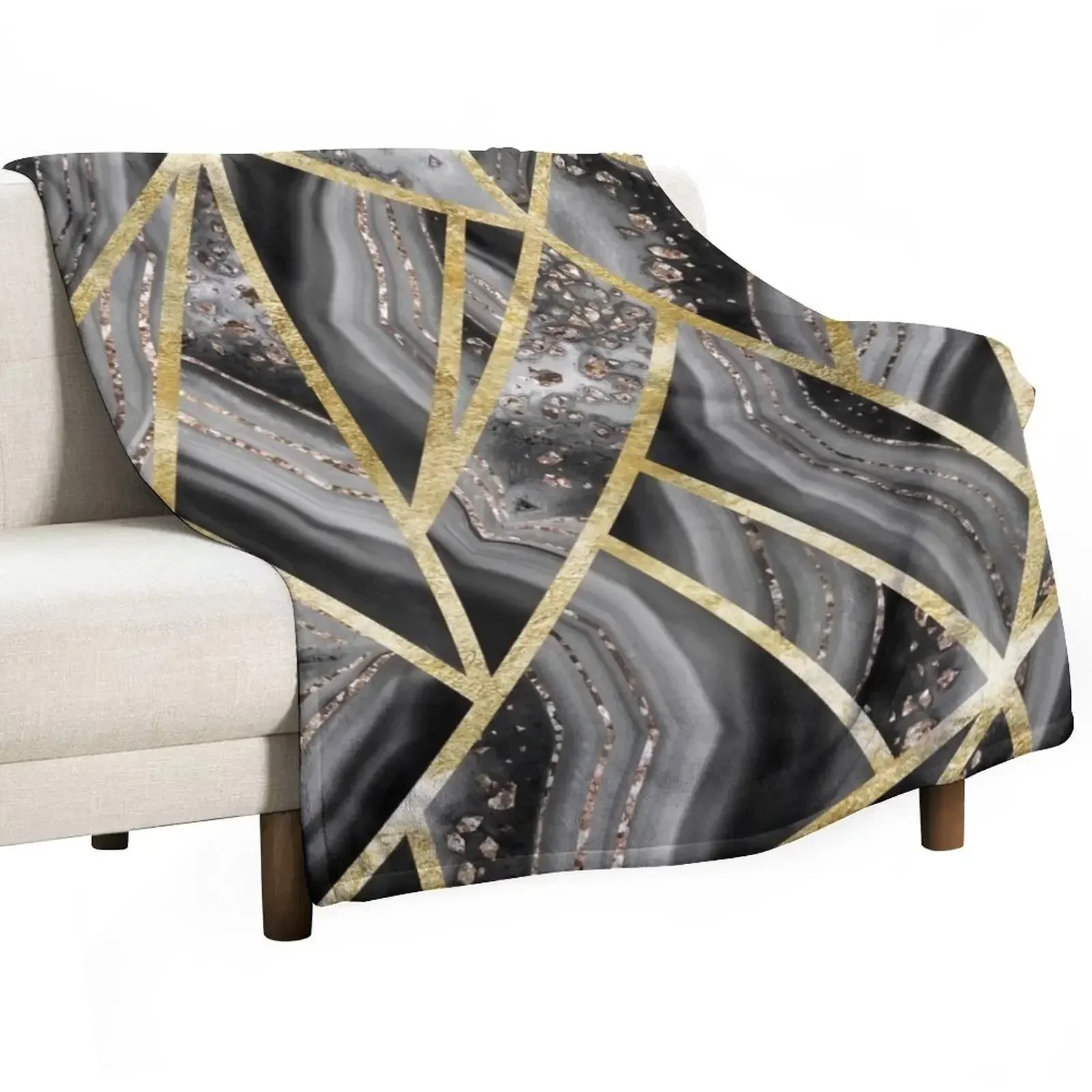 New Black Night Agate Gold Geometric Glam #1 (Faux Glitter) #geo #decor #art Throw Blanket Baby Stuffeds Blankets