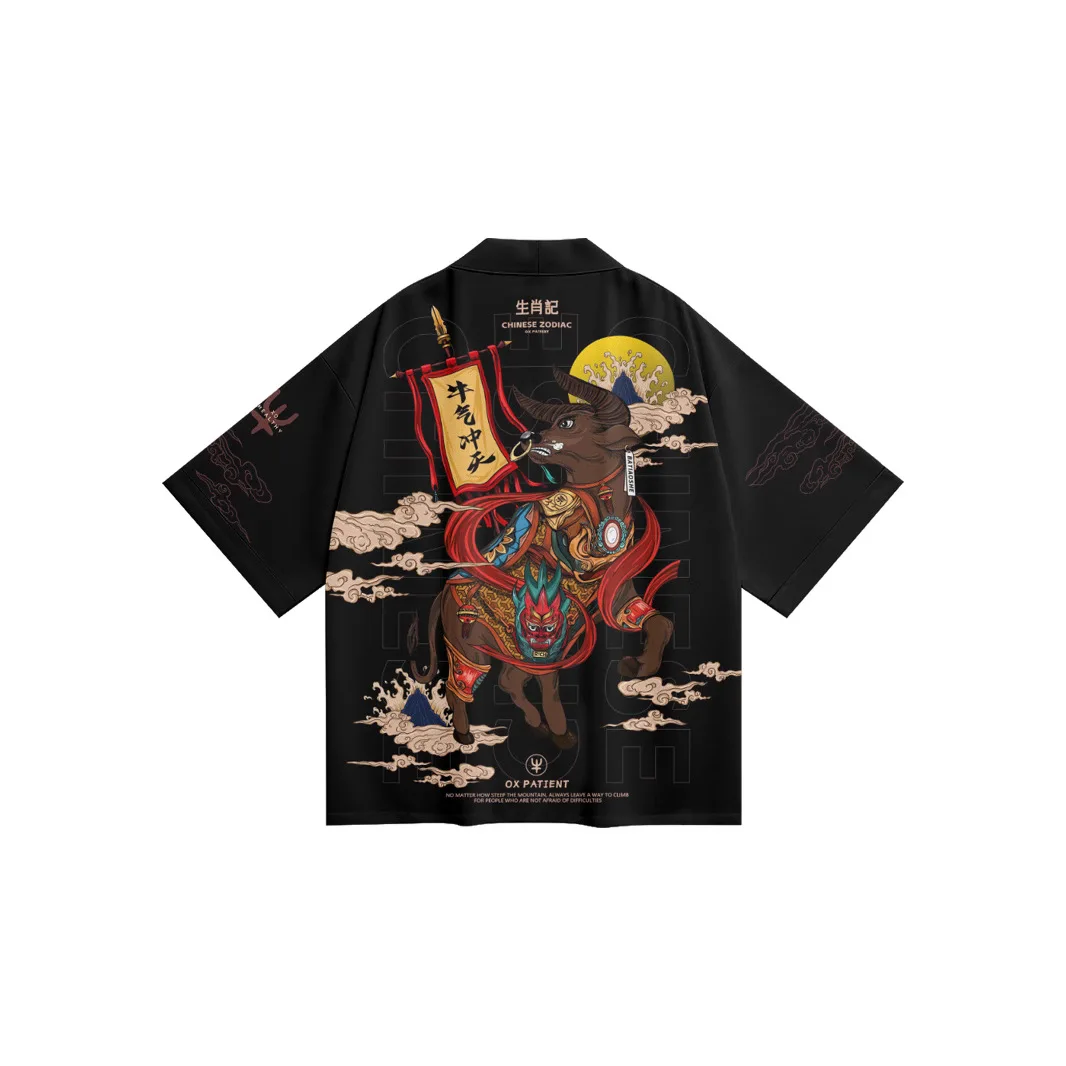 سترة كيمونو نسائية هاوري مطبوعة على شكل بقرة كرتونية ملابس شارع يابانية ملابس الساموراي للرجال يوكاتا هاراكوجو ملابس آسيوية #4