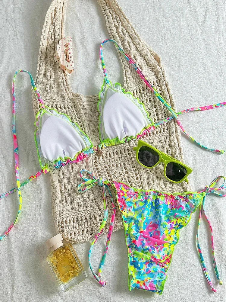 2025 New Summer Swimwea Bikini Set Sexy Gradient Laced Up Bikini 2 Piece Set Women Split Swimsuit Backless Beach Bikini