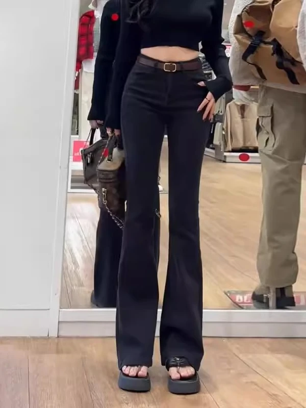 High Waist Stretchy Bla Straight Leg Denim Jeans Women\'s Spring New plus Size Slim Fit Micro Flared Cotton Stretch Denim