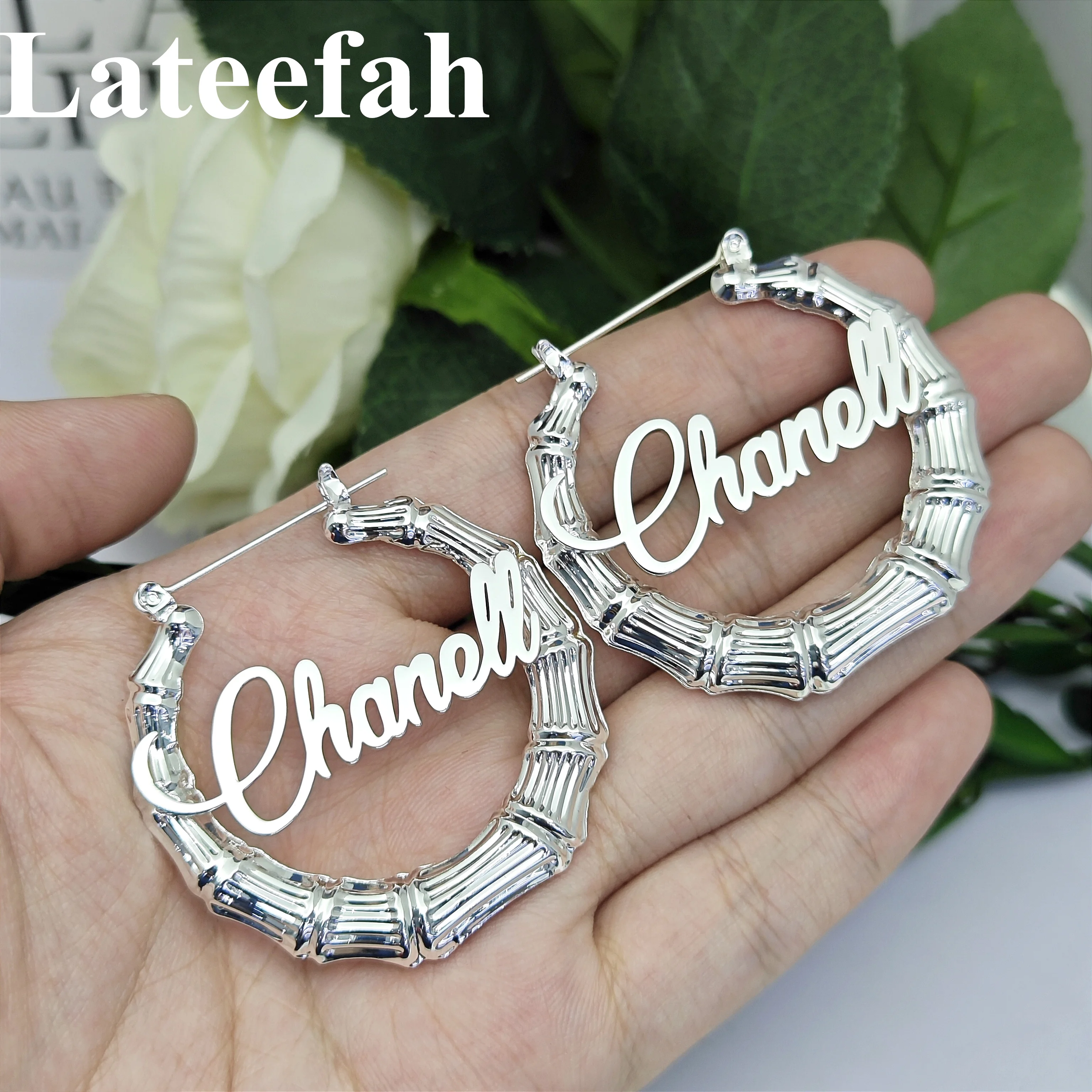 Lateefah Stainless Steel Bamboo Earring Necklace Set Customized Custom Name Jewelry