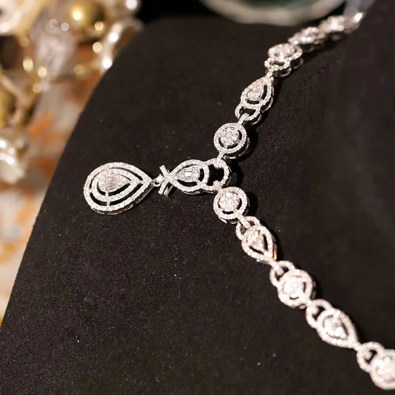Aazuo 18K White Gold Yellow Gold Real Diamonds 1.5ct Luxury Necklace For Women Advanced Banquet
