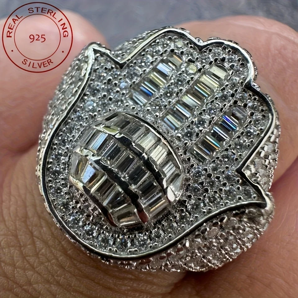 

Кольца Bague Hand Baguette Iced Out из стерлингового серебра 925 пробы для мужчин, преувеличенный кластер, кольцо в стиле хип-хоп, ювелирные изделия для вечеринок в стиле панк-рок