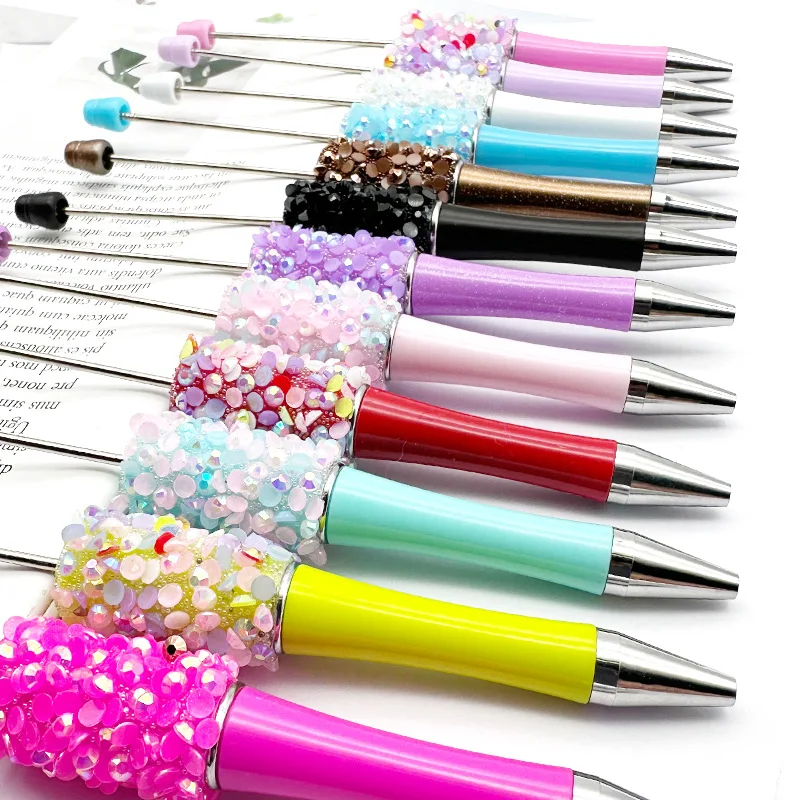 50pcs Multi Color Sparkling Glitter Beaded Pen DIY Ballpoint Pens Bright Diamond Beaded Gift Pen School Office Supplies