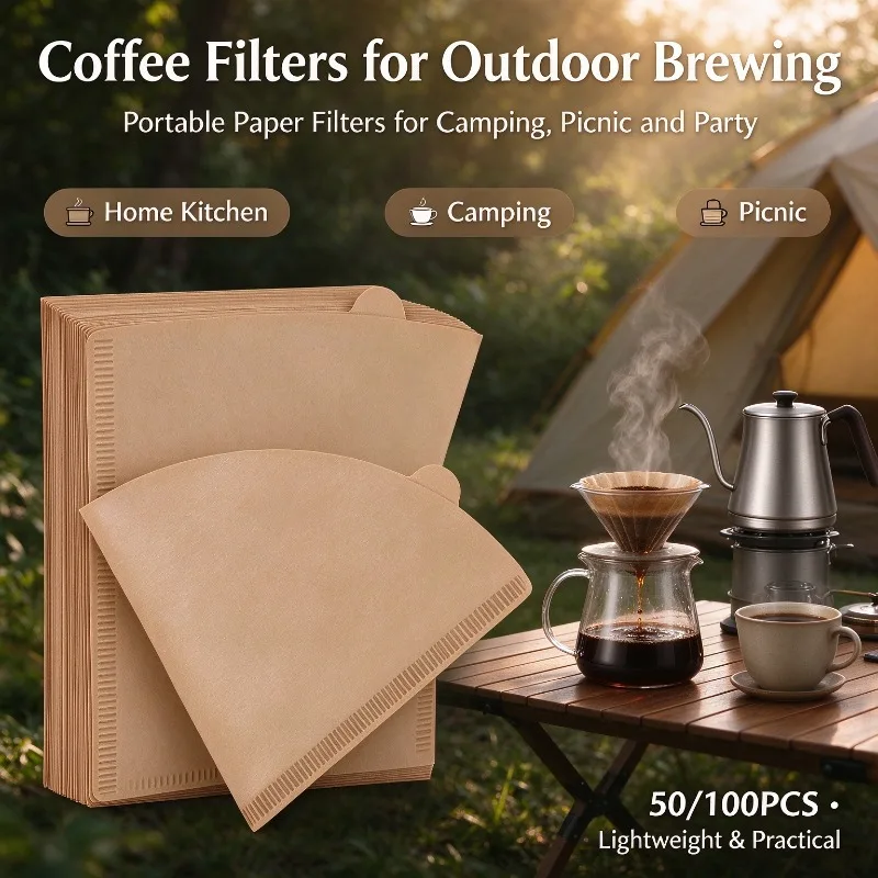 50/100PCS Disposable Cone Coffee Filter Paper Wood Pulp Filters for Drip Coffee Home Brewing Kitchen Camping Outdoor Supplies