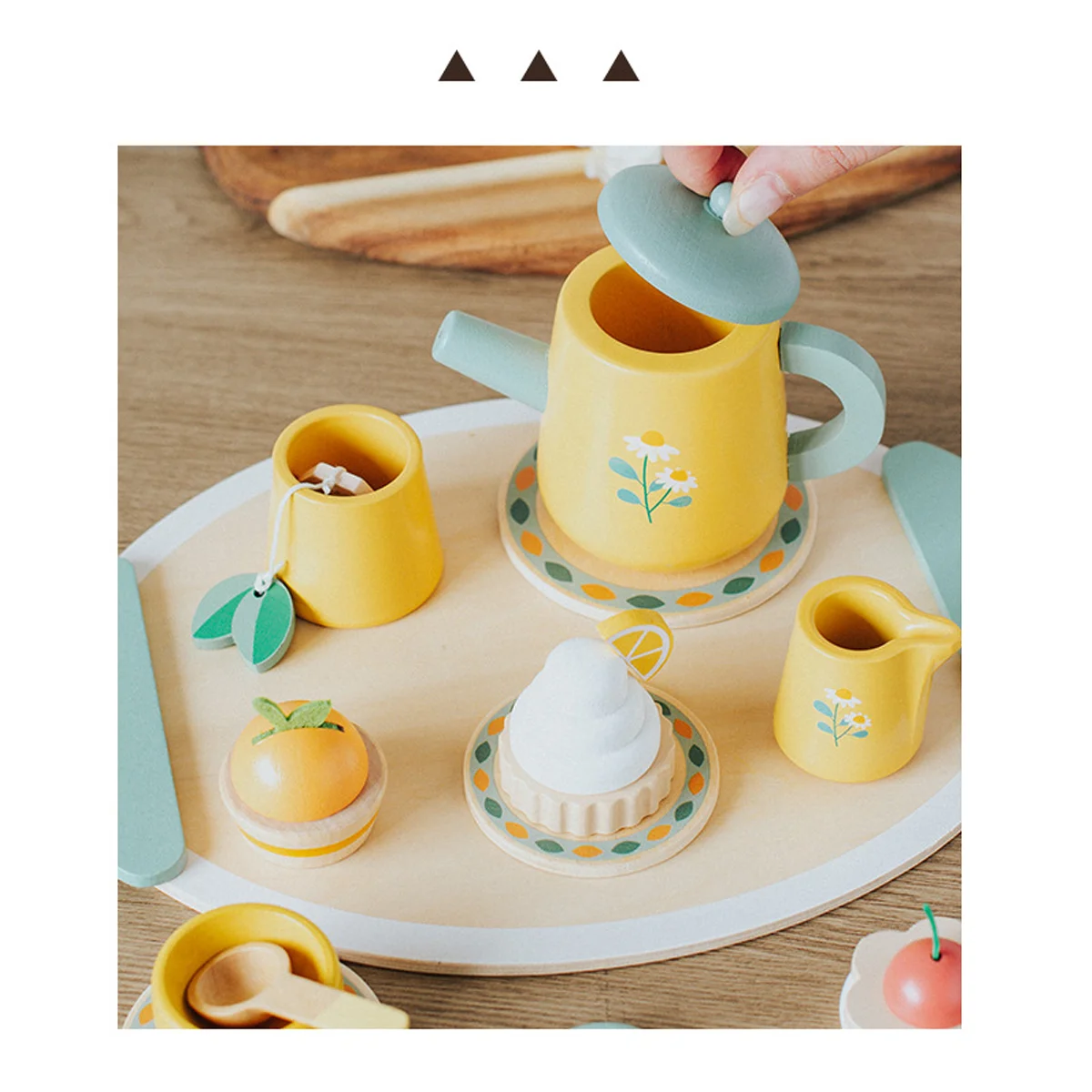 Set di torte per il tè pomeridiano in legno Fai finta di giocare con i giocattoli da cucina per bambini Giochi di imitazione Giocattoli educativi precoci Montessori Regalo