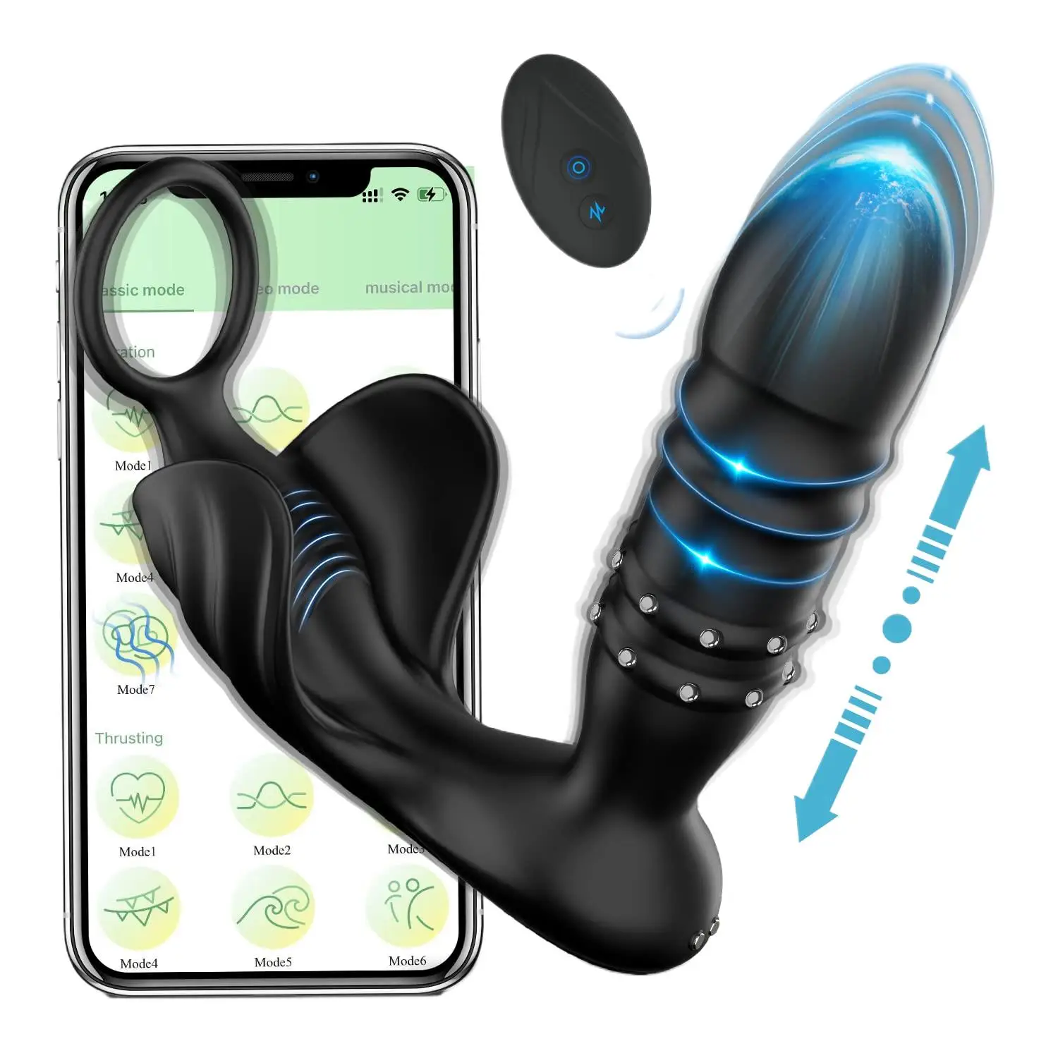 

Thrusting Wearable Vibrator, App and Remote Control Docking Plug with Cock Ring for Prostate Massager, 9 Kinds of Thrust and Vi