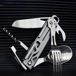 Folding Camping Cutlery Multi-function Portable Tableware Knife Fork Spoon Bottle Opener Outdoor Cutlery Camping Equipment