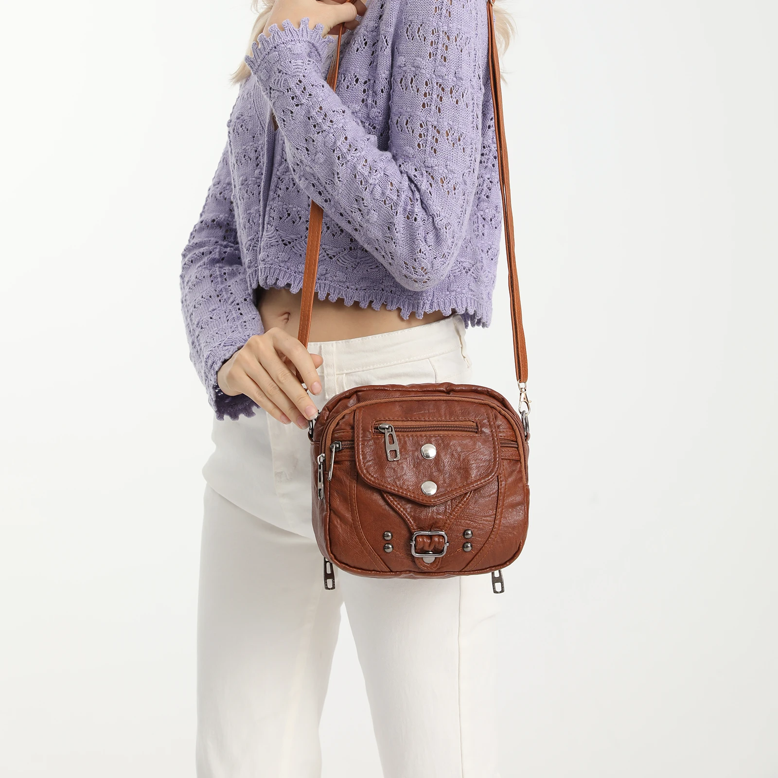 Fashion Casual Female Shoulder Bag Soft PU Shoulder High-quality Multi-pocket Solid Color Ladies Crossbody Bags