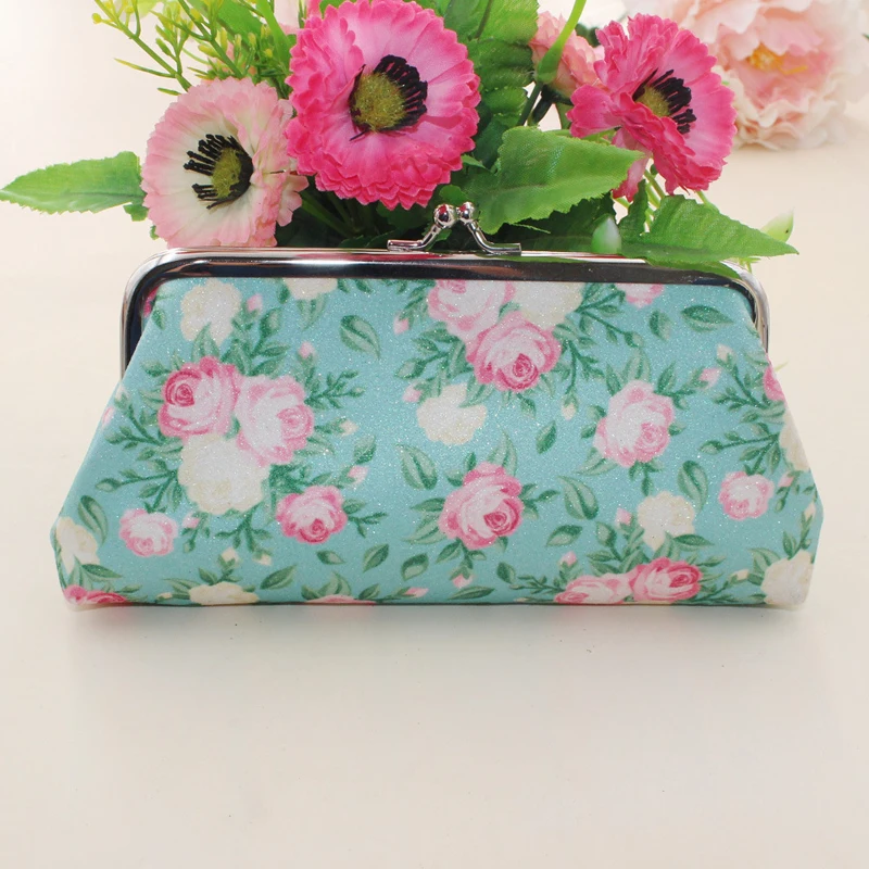 10pcs Women Canvas Three Floral Prints Phone Long Coin Purses