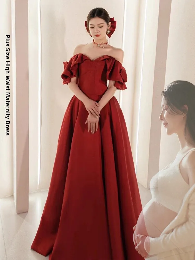 

Bridesmaid Long Evening Gown One oulder High Waist Red Wine Color plus Size Engagement Dr Materni Wear Wedding Par