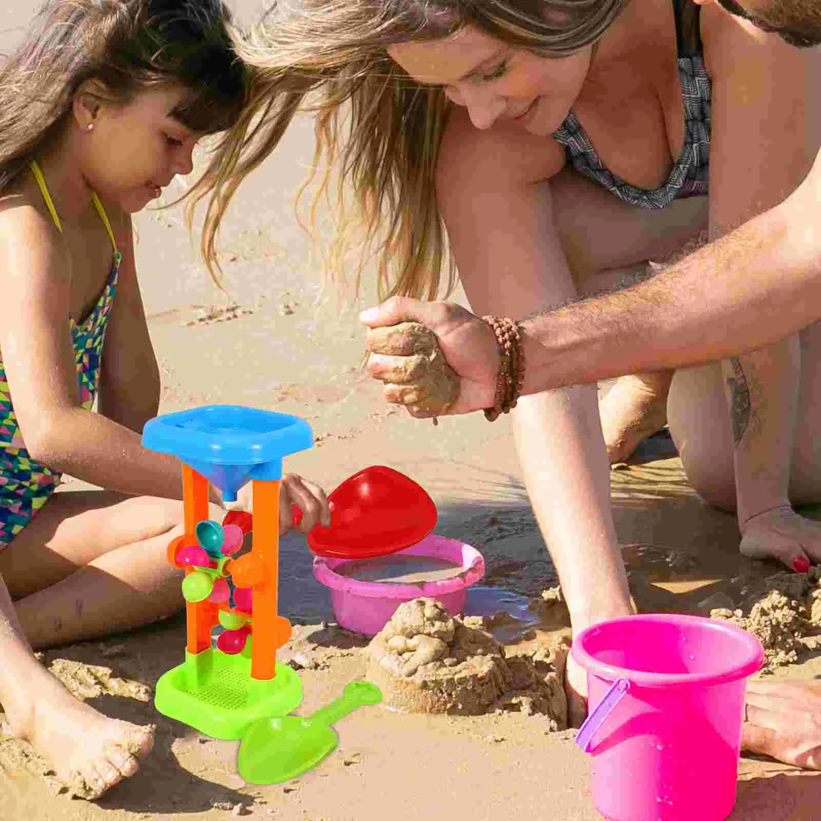 Sand Water Sifting Funnel Hourglass Beach Toy for Kids Windmill Toys with Wheel Boy