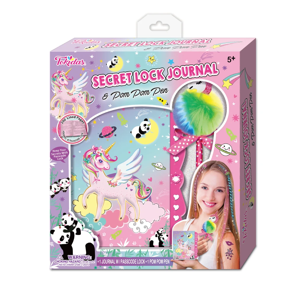 2024 Kids Stationery Set Secret Lock Journal Pom Pom Pen Kids Toys Birthday Gifts