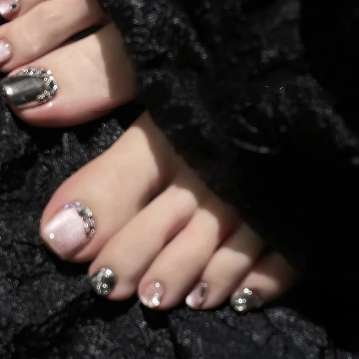 

Fashion Pink Cat Eye Wearable Toenail Art Finished Fake Toenails Handmade Detachable With Diamond Toe False Nails Press on Nails
