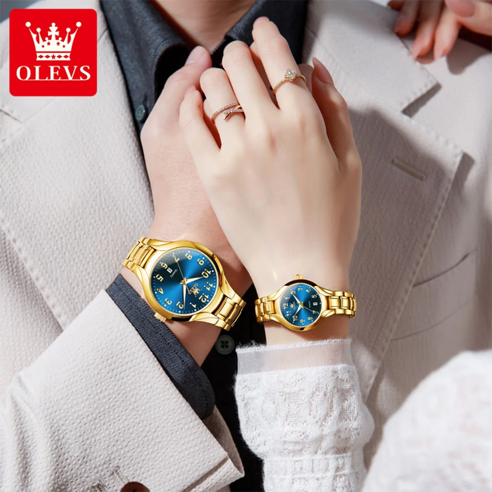 OLEVS 3650 Couple Watches For Men Women Number Scale Waterproof Quartz Dress Wristwatch Luminous Luxury Calendar Business Watch