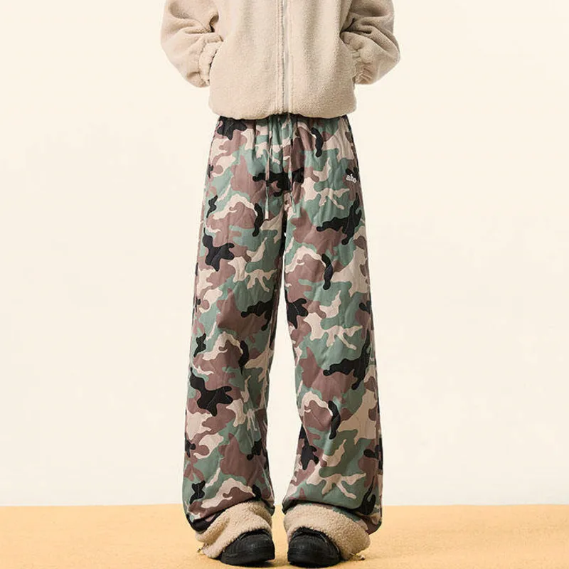 PFHQ New Trendy Men's Casual Pants Thickened Camouflage Warm Drawstring Straight Wide Leg Loose Male Trousers Winter 21Z8119