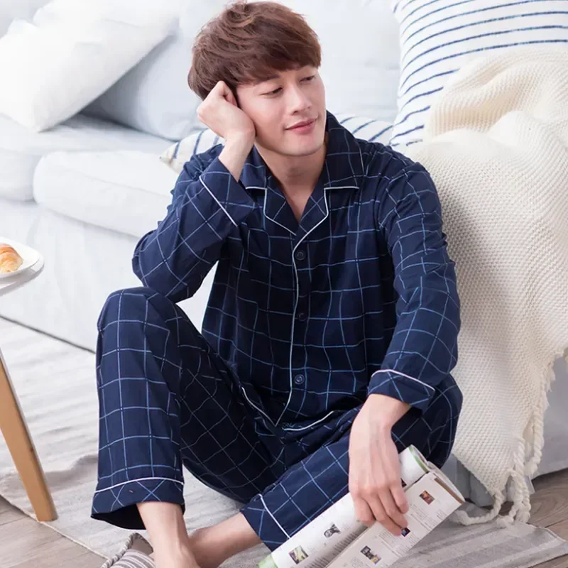 Pants Sets Cotton Male For Sleeve Sleepwear 2021 Short Striped Lounge Casual Pyjama Pajama Homewear Long Summer Wear Clothes Men