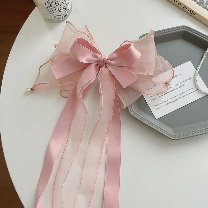 1 Stück große süße Schleife Haarspangen mit langen Bändern Mode Haarschmuck für Frauen Mädchen Tägliche Party Styling Haarspangen – Detail 4