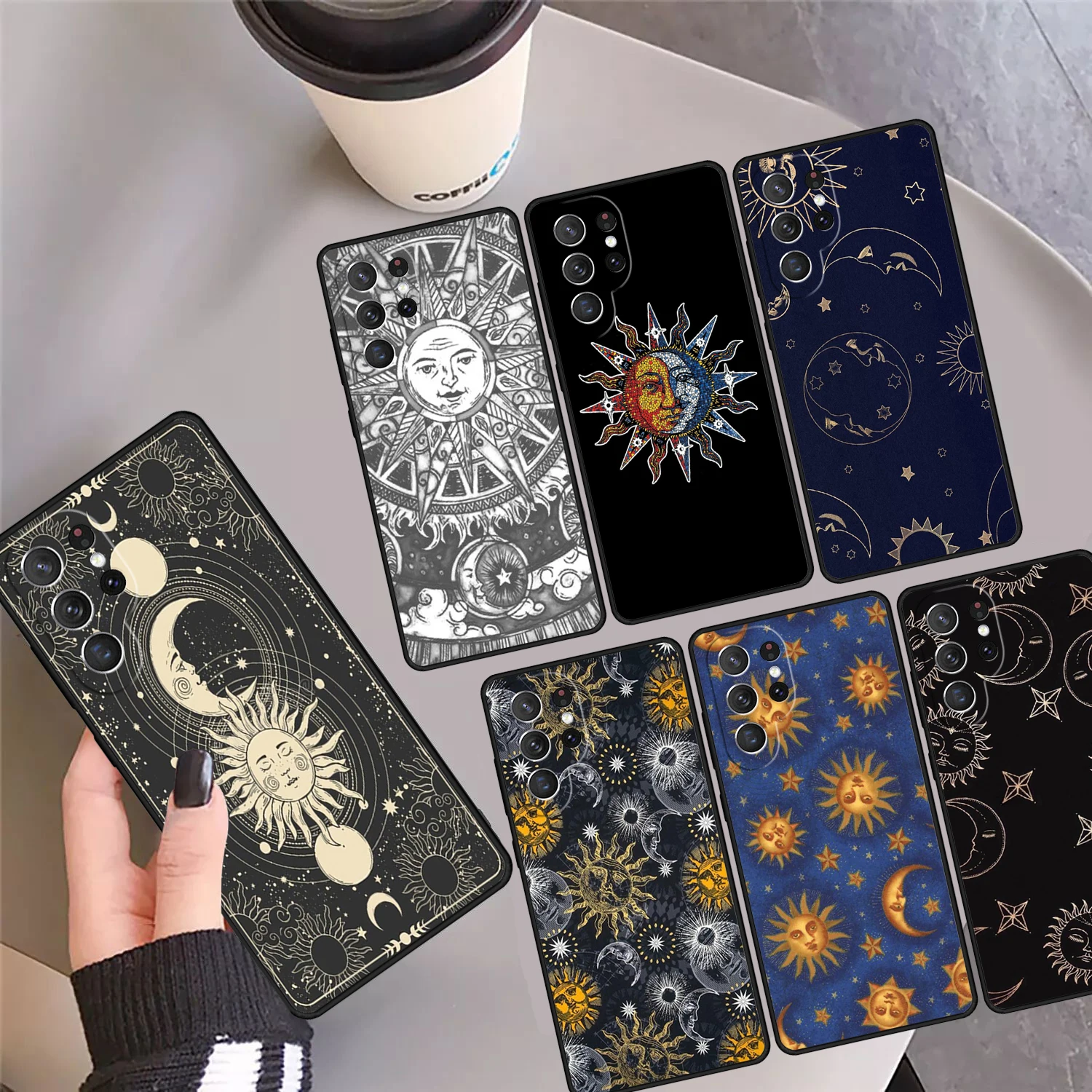 Celestial Mosaic Sun Moon Phone Case Cover For Samsung Galaxy S24 Ultra 23 S22 Plus S21 FE S20 S8 S9 S10 Note 10 Pro Note 20