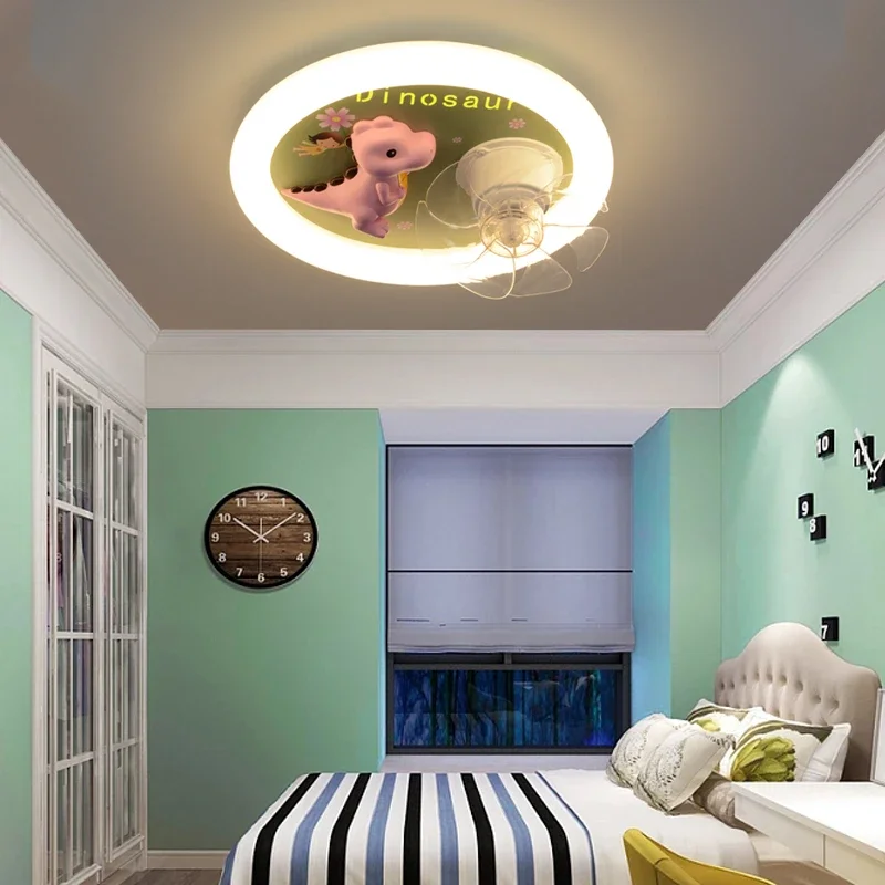 Boy & Girl Bedroom Lamp Children's Room Fan Light Shaking Head Cartoon Dinosaur Modeling Light Full Spectrum Eye Protection Room